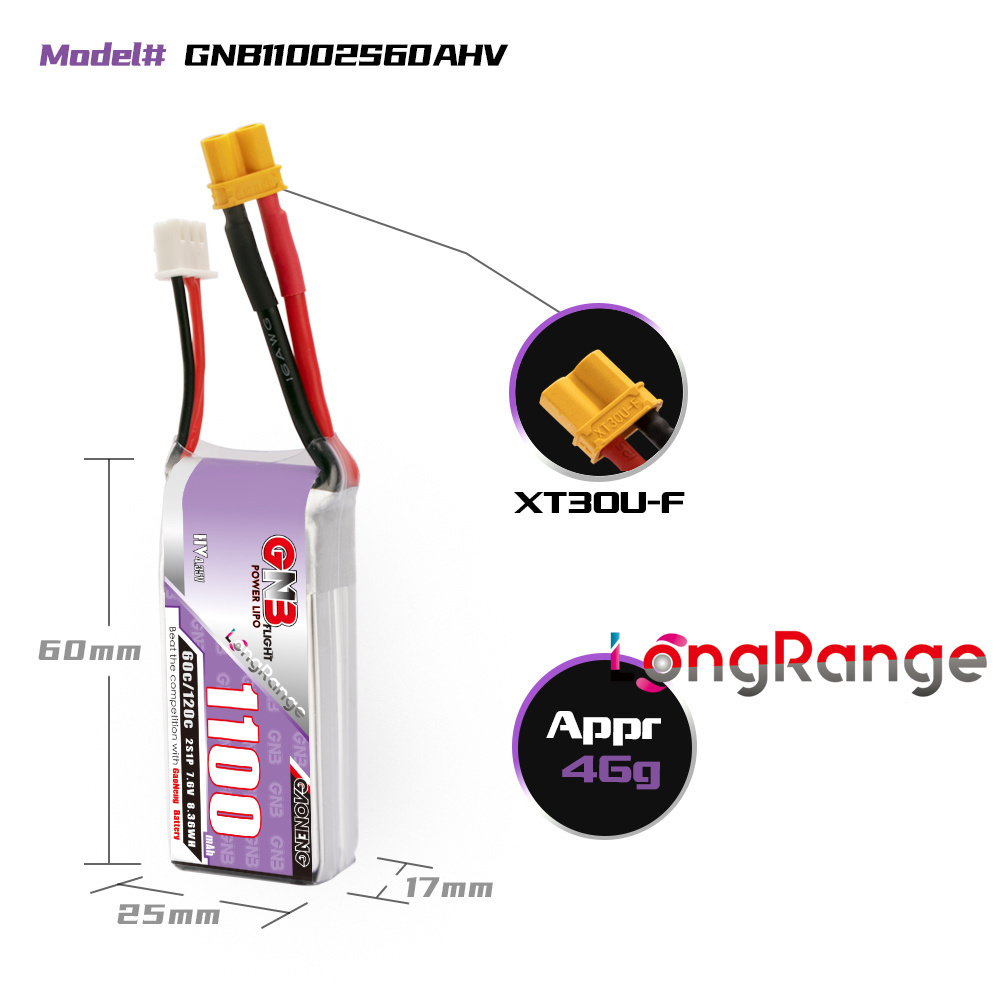 GNB 1100mAh 2S 3S 4S 6S 60C/12 - Drone Lipo Battery 评论和价格