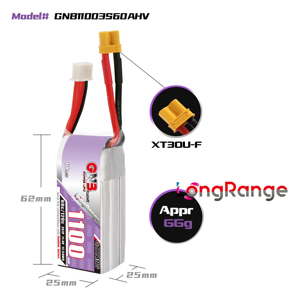 GNB 1100mAh 2S 3S 4S 6S 60C/12 - Drone Lipo Battery 评论和价格