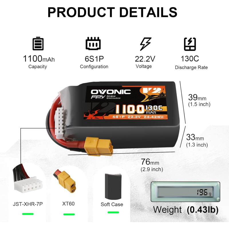 OVONIC 130C 6S 1100mah Lipo Ba - Drone Lipo Battery 评论和价格